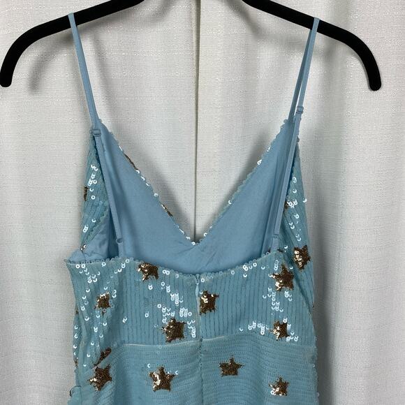 Revolve Superdown Blue Star Print Sequin Dina Mini Dress Sz.S - Picture 11 of 16